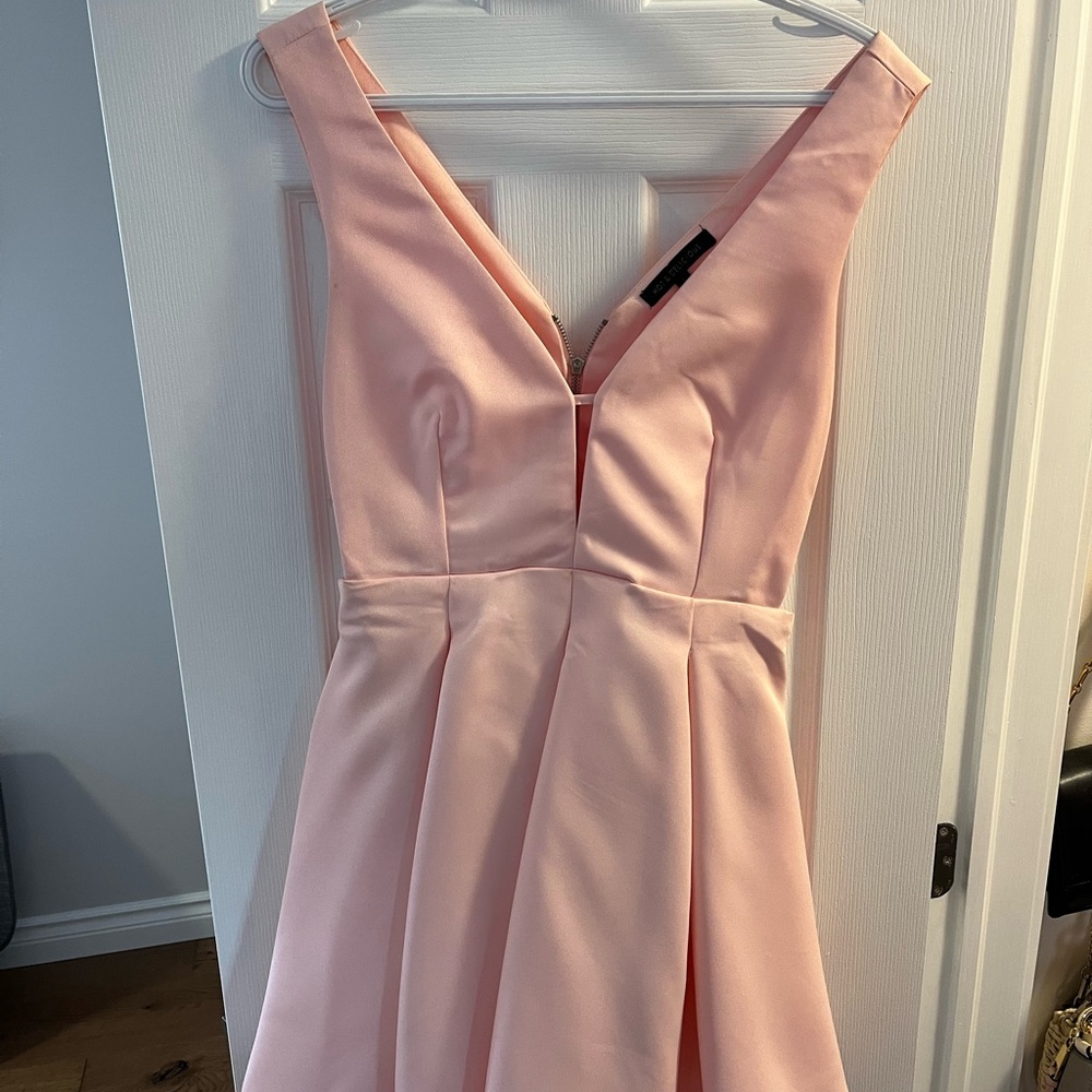 Hot & Delicious Strapless Light Blush V-Neck A-Line Dress